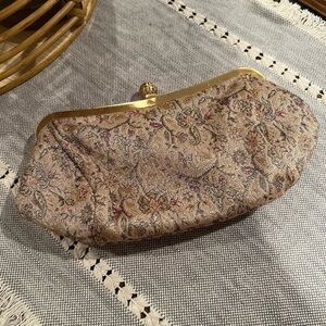 Ann Taylor Loft Elegant Clutch with chain, satin lining, GUC, gold, evening bag